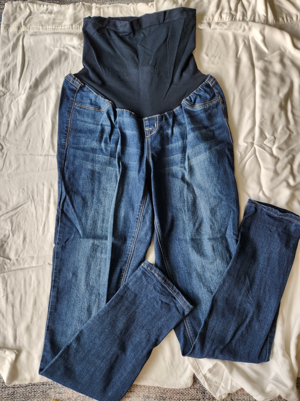 Maternity Dark Blue Stretch Denim Jeans with Over The Bump Waist Panel